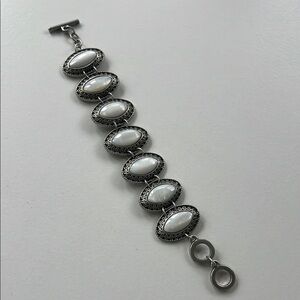 Silver-Tone White Cabochon Link Bracelet